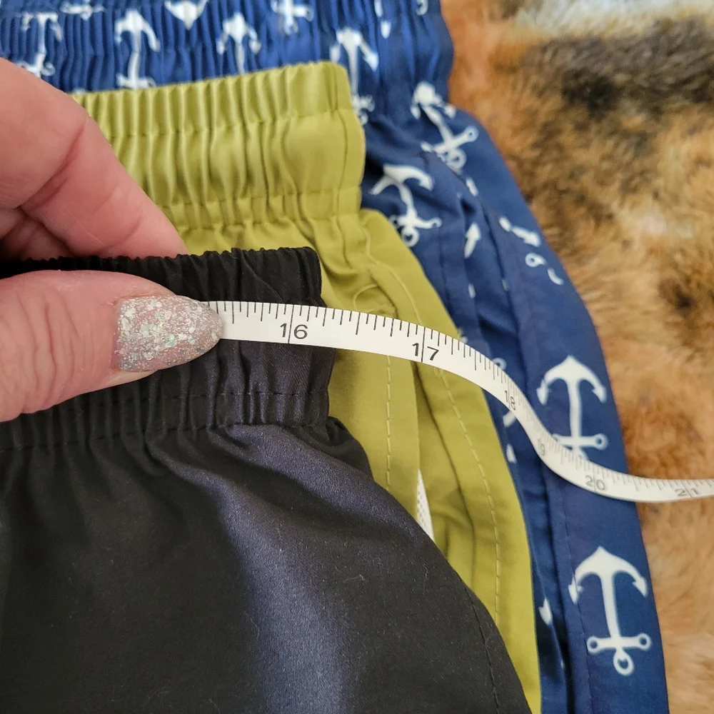 Navy, Olive, and Anchor Print Mens Size Small.Lined Swim Shorts Back To School